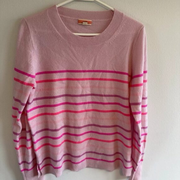 J Crew 100% Cashmere Sweater Light Pink Ombre Stripes - Picture 2 of 8
